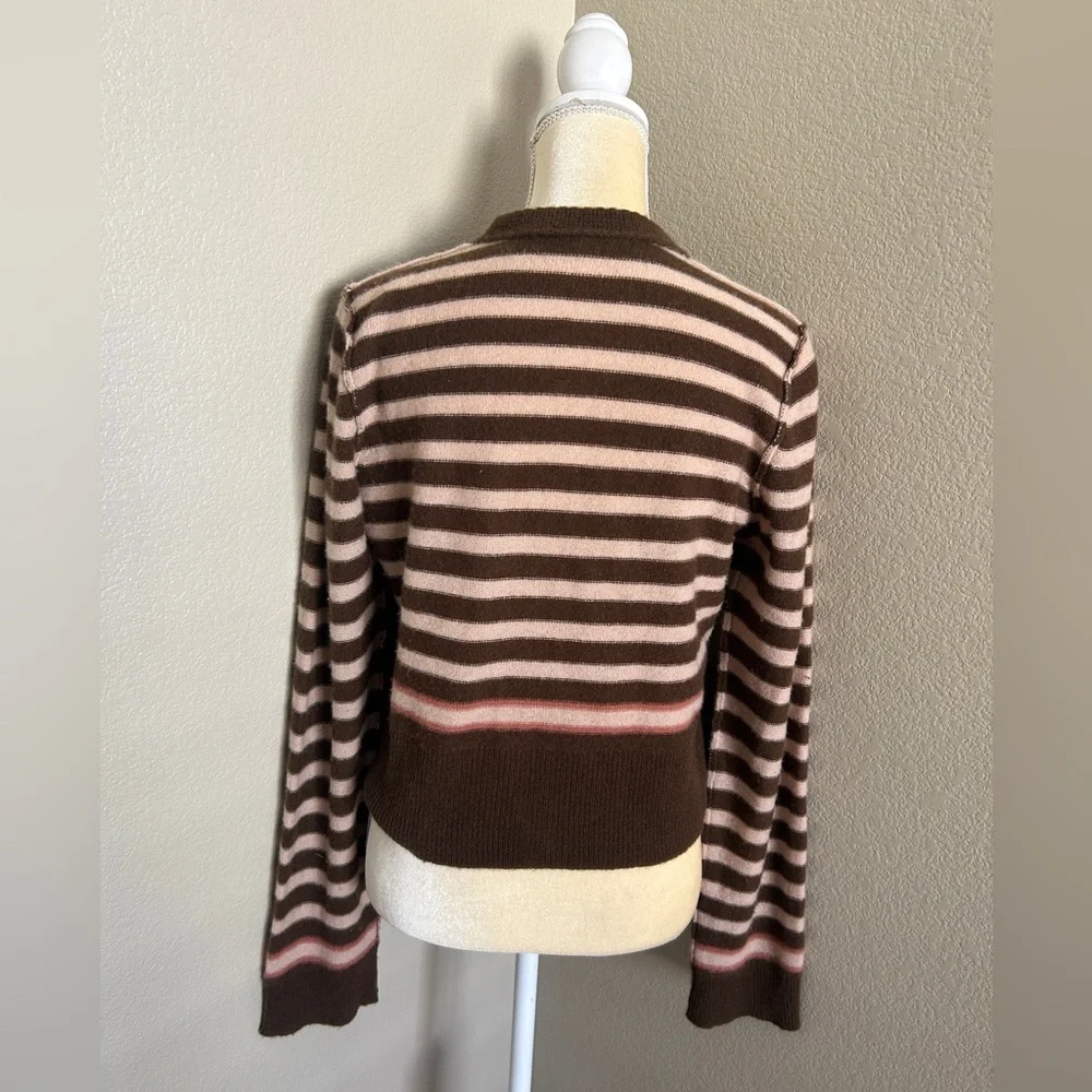 Free people 100 % cashmere Brown & Pink Striped Button Cardigan size L - Picture 7 of 8